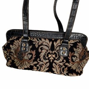 Black & Gold Vintage Baguette Handbag by The Sak